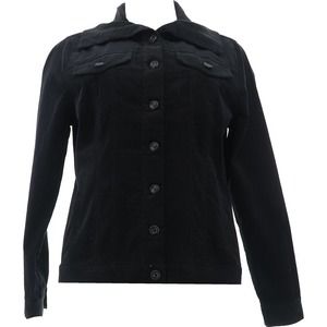 DG2 Diane Gilman Women's Medium Stretch Rib Collar Corduroy Jacket Black